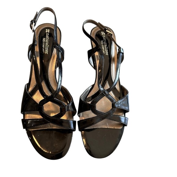 Naturalizer No 5 Comfort Heels Womens 9.5 Black Patent‎ Leather Strappy Circular - Picture 1 of 8